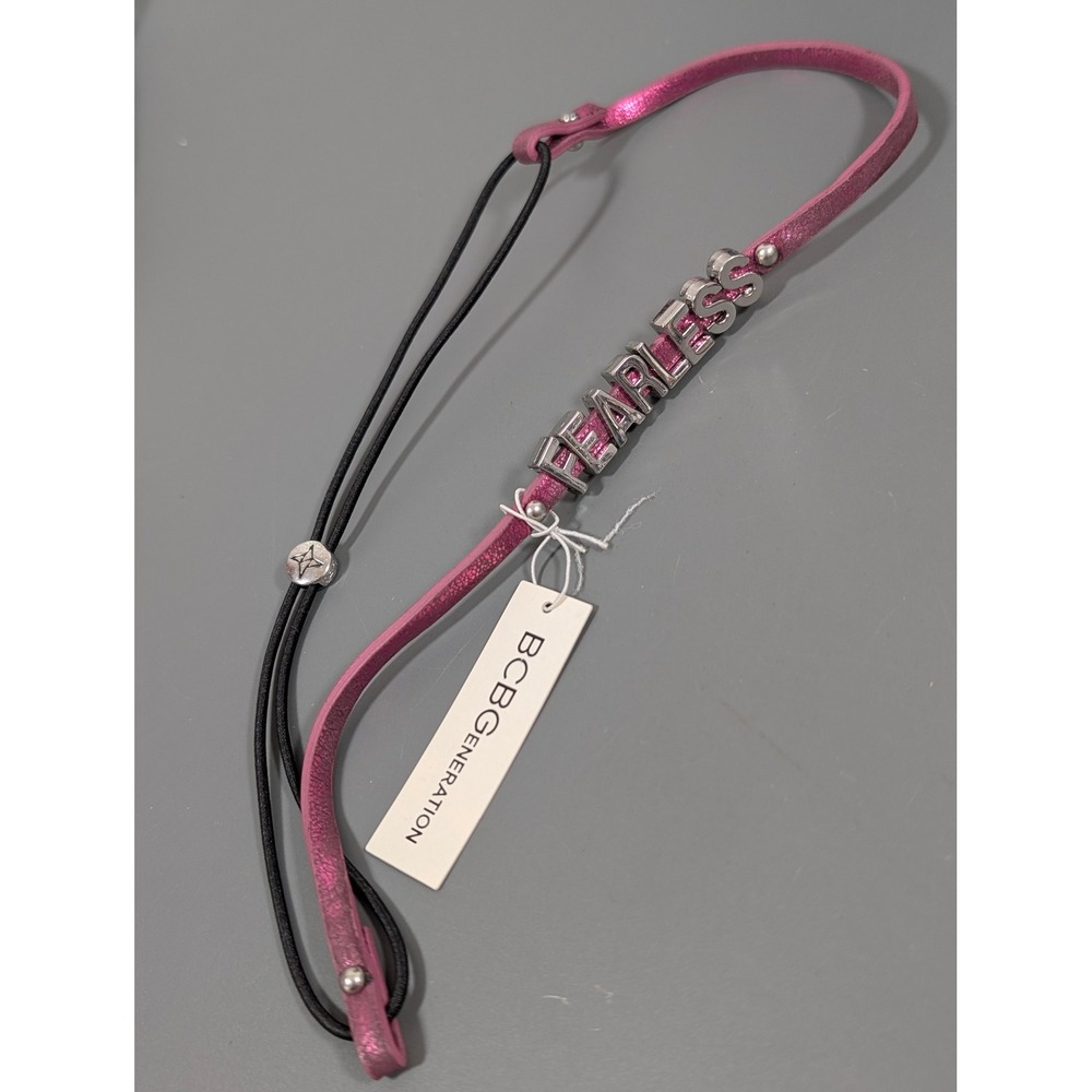 BCBGeneration Fearless Headband Purple Black Cord Silver Tone Letter Charms NWT